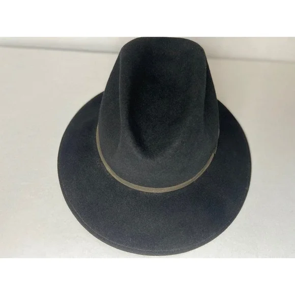 Black Felt Fedora Hat With Brown Band 100 Percent Wool - Picture 6 of 16